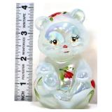 Fenton opalescent teddy bear w/ red flowers