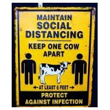 Metal Maintain Social Distancing Cow sign