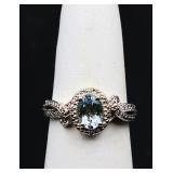 Sterling oval blue topaz ring, lab created