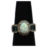 Sterling oval fire opal ring, lab created