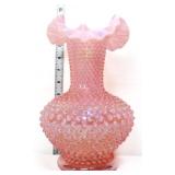 Fenton pink iridescent hobnail 11.5in vase