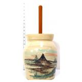 Table top crock w/ barn scene