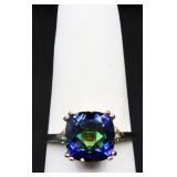 Sterling square rainbow topaz ring, lab created