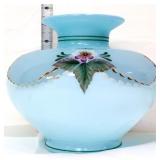 Fenton 7in blue case vase with flowers