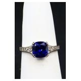 Sterling square sapphire ring, lab created