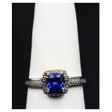 Sterling square sapphire ring, lab created