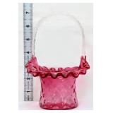 Fenton cranberry diamond optic basket
