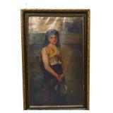 Vntg framed 14.75x22.5 girl portrait NO SHIPPING