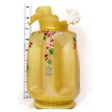 Fenton signed yellow iridescent overlay vase