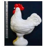 Milk glass rooster candy dish, red comb