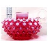Fenton cranberry opalescent hobnail candleholder