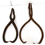 Lot of 2 vntg iron ice tongs