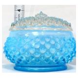 Fenton blue opalescent hobnail round dresser box