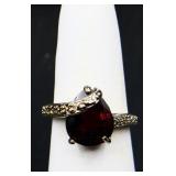 Sterling pear garnet ring, lab created