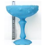 Fenton blue satin 8in tall open compote