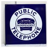 Vntg porcelain 18x18 Public Telephone flange sign