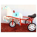 Vntg Tri-Ang racing horse w/ red cart