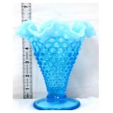 Fenton blue opalescent hobnail 6in vase