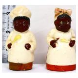 Pair vtg Americana 3in figural salt/pepper shakers