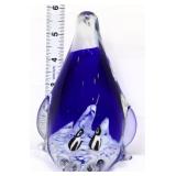 Cobalt/clear art glass penguin paperweight