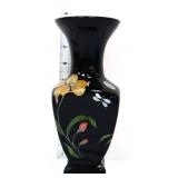 Fenton black signed dragonfly 8in vase