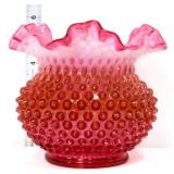 Fenton cranberry opalescent hobnail 5in vase