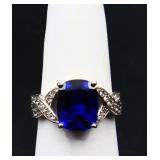 Sterling emerald sapphire ring, lab created
