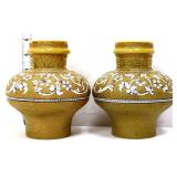Pair vntg 6in gold glitter vases