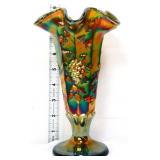 Fenton carnival paneled grape 8.5in vase