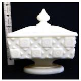 Westmoreland milk glass old quilt candy dish