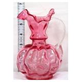 Fenton 6in pink pitcher w/ clear handle