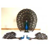 3 piece vntg plastic peacock wall plaque lot