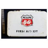 Vntg metal Phillps 66 first aid box w/ contents