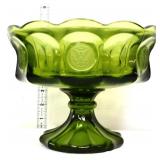 Fostoria 8.5in wide green coin glass compote