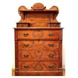 Vntg oak tall chest w/ high back see photos