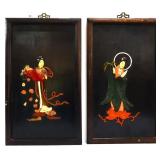 Pair 12x20 Asian lady black wall plaques