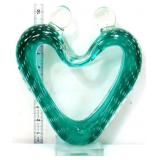 10in clear/green bubble art glass heart figures