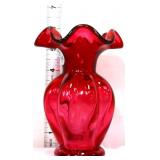 Fenton cranberry 5in melon vase