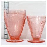 2 pink depression cherry blossom footed glasses