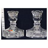 Pair Fostoria clear coin glass candleholders