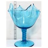 Vntg 10in peacock blue handkerchief vase
