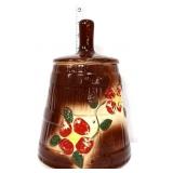 Vntg brown butter churn cookie jar w/ red flowers