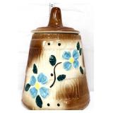 Vntg brown butter churn cookie jar w/ blue flowers