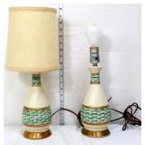 Pair vintage cream/green lamps, see photos
