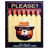 Metal Smokey Bear PLEASE matches sign