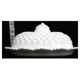 Milk glass hobnail butter dish