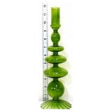12in green glass stacked candle holder