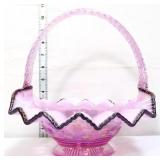 Fenton pink iridescent amethyst crest basket