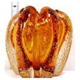 5in amber/clear bubble art glass vase