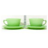 Lot of 2 vntg Jane Ray jadeite cups & saucers